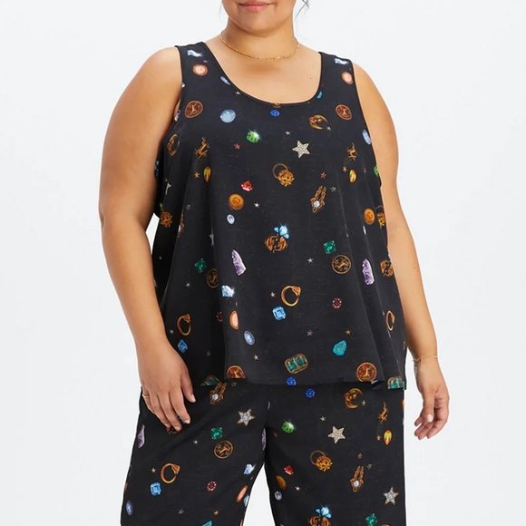 FABLETICS Ecosatin Black Lucky Charm Astrology Graphic Plus Tank Top NWT Size 3X - Picture 4 of 6